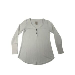 Chaser Womens Cream Waffle Knit Henley Long Sleeve Top V-Neck Size M 1305943